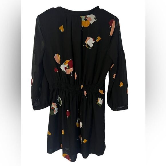 Madewell Black Floral Tie Dress F9892 tie neck - Picture 5 of 6